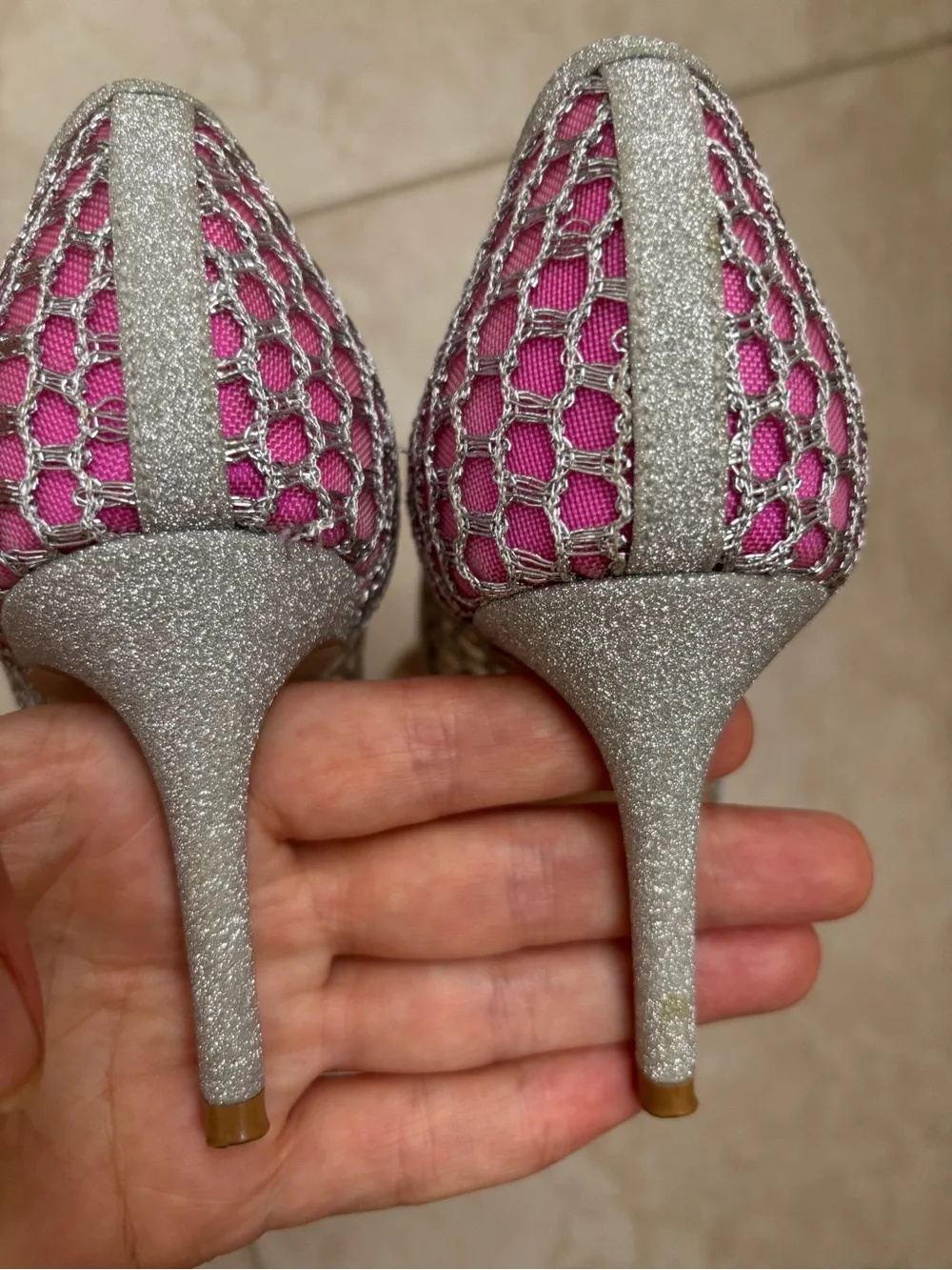 RODO Mesh Pointed-Toe Pumps with Fuchsia Accent